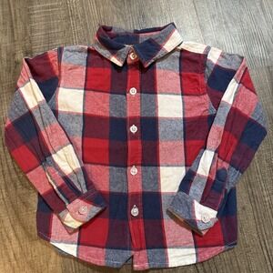 Brooklyn Boys Long Sleeve Red White Blue Plaid Button up 3T Boys